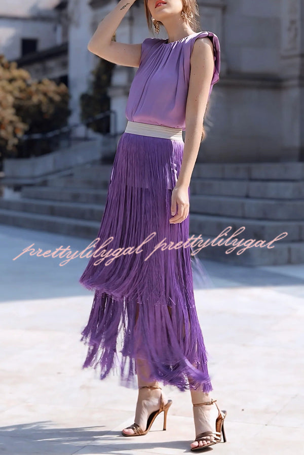 Elegant Tassel Hem Elastic Waist Casual Maxi Skirt
