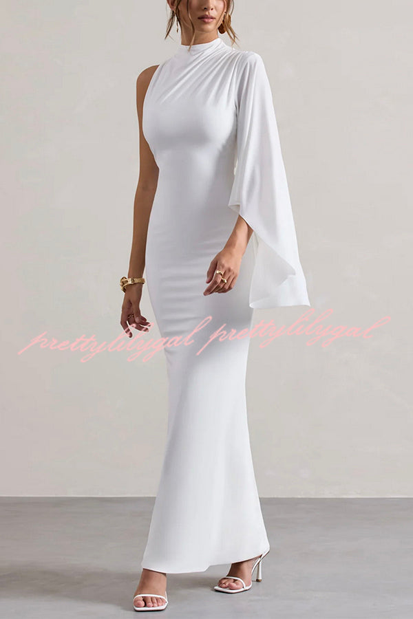 Ready When You Are High Neck One Ruffle Sleeve Maxi Dress