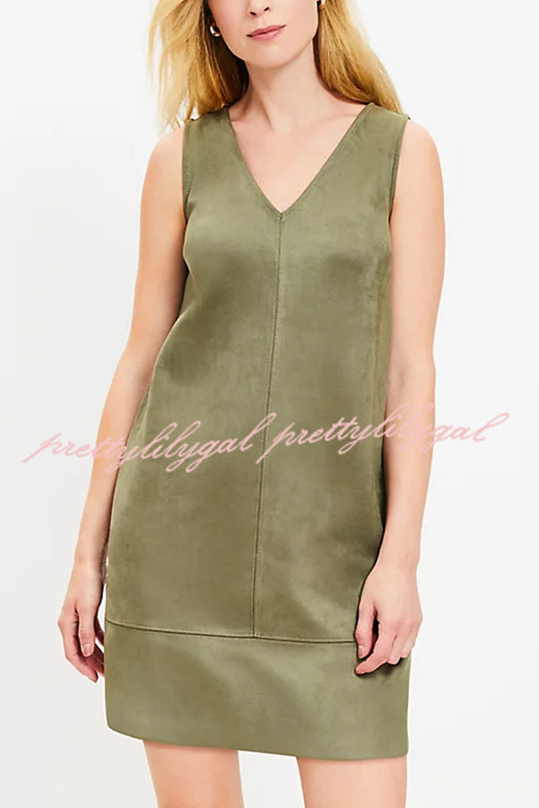 Found Your Style Faux Suede V-neck Sleeveless Shift Mini Dress