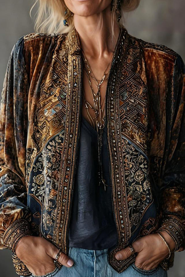 Bohemian Style Velvet Loose Long-sleeved Casual Cardigan