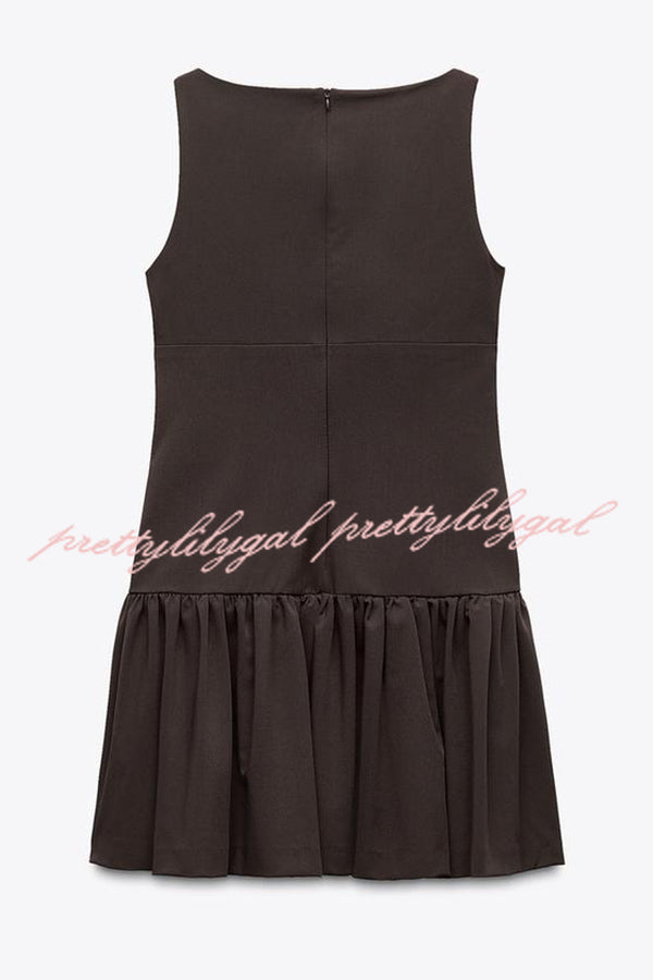 Solid Bow Round Neck Sleeveless Mini Dress