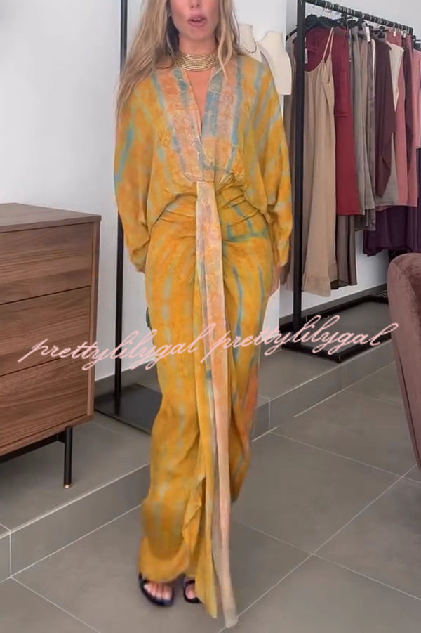 Unique Printed V-neck High-waisted Loose-fitting Holiday Maxi Dress