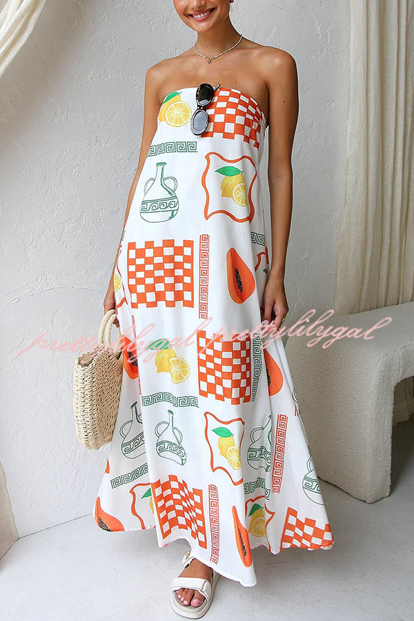 Sandy Silhouette Unique Print Strapless A-line Maxi Dress