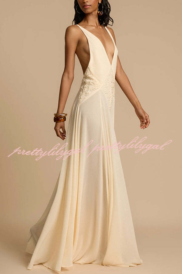 Modern Muse Tulle Lace Patchwork Backless Flowy Maxi Dress