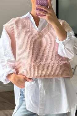 Solid Color V-neck Sleeveless Casual Loose Vest
