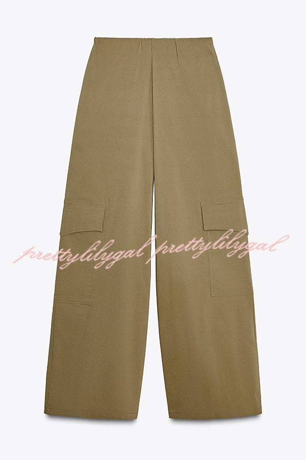 Fashionable Elastic Waist Workwear Wide-leg Pants