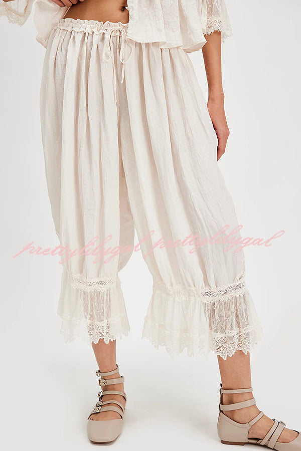 Pastoral Style Elastic Waist Lace Hem Bloomer Pants