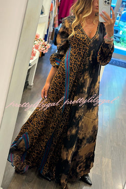 Touch of Fall Tie-dye Leopard Colorblock A-line Swing Maxi Dress