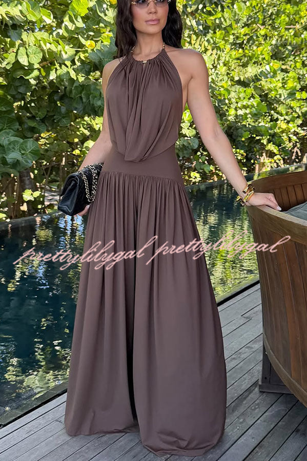 Lightweight Chic Metal Ring Drape Cowl Halter Neck Bodysuit and Elast –  prettylilygal