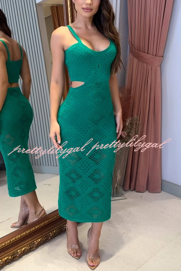 Samarie Knit Diamond Texture Cutout Waist Stretch Midi Dress