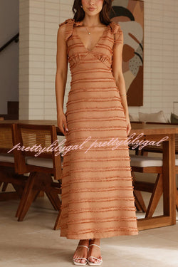 Solid Color V-neck Elegant Sling Lace Up Vacation Maxi Dress