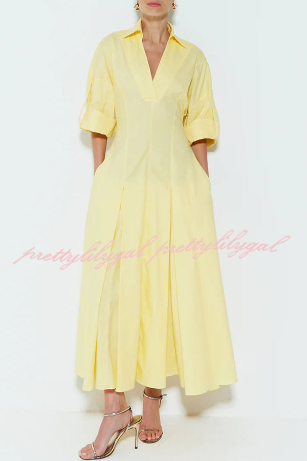 Newtown Wide Sleeve Pocketed Umbrella Hem Shirt Maxi Dress