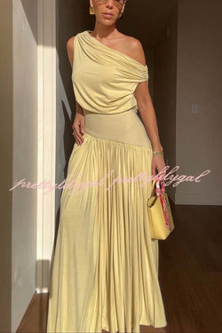 Gwen Soft Knit Fabric Off Shoulder Ruched Detail Drape Maxi Dress