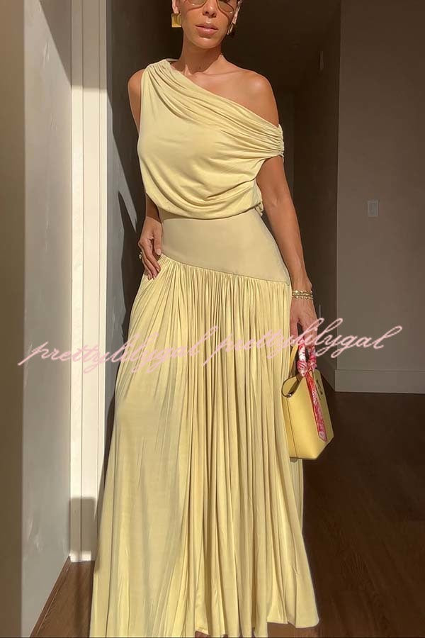 Gwen Soft Knit Fabric Off Shoulder Ruched Detail Drape Maxi Dress