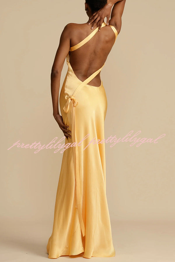 Moonlit Soiree Satin Asymmetrical One Shoulder Backless