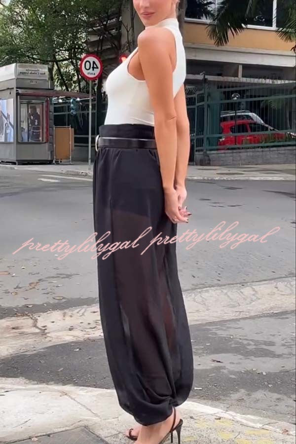 Autumn Avenue Chiffon See-Through Elastic Waist Aladdin Bloomers Pants