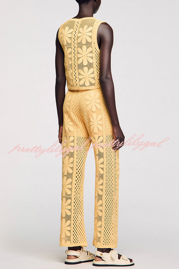 Fashion Embroidered Hollow Sleeveless Round Neck Knitted Vest