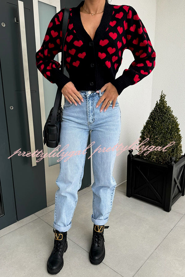 Cute Heart V-neck Long Sleeve Casual Knitted Cardigan