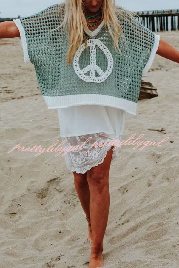 Fashionable V-neck Knitted Hollow Loose Cover-ups