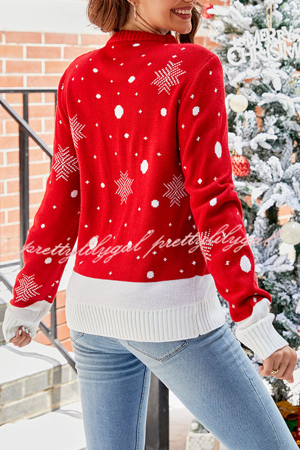 Christmas Print Crew Neck Long Sleeve Sweater