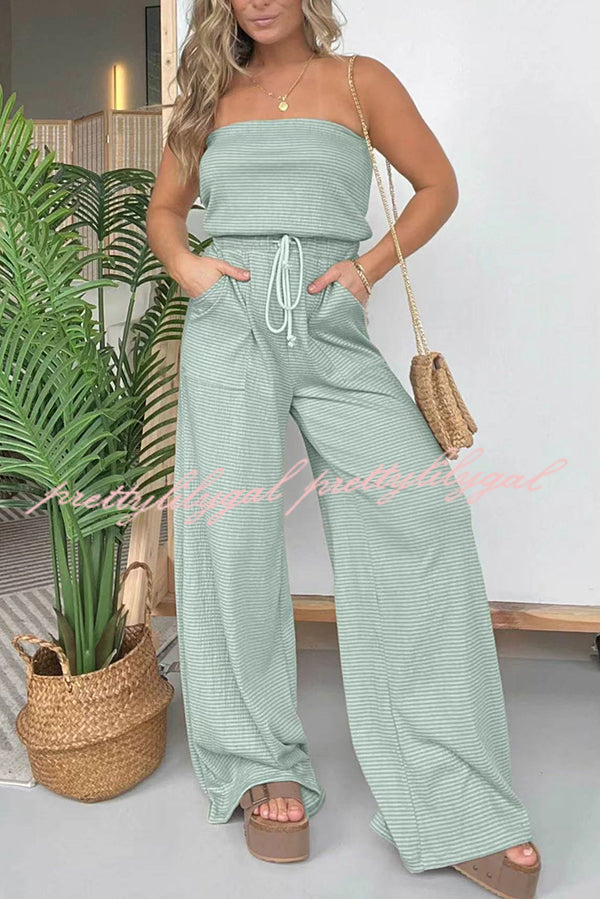 Casually Chic Off Shoulder Drawstring Waist Pocketed Wide Leg Jumpsuit