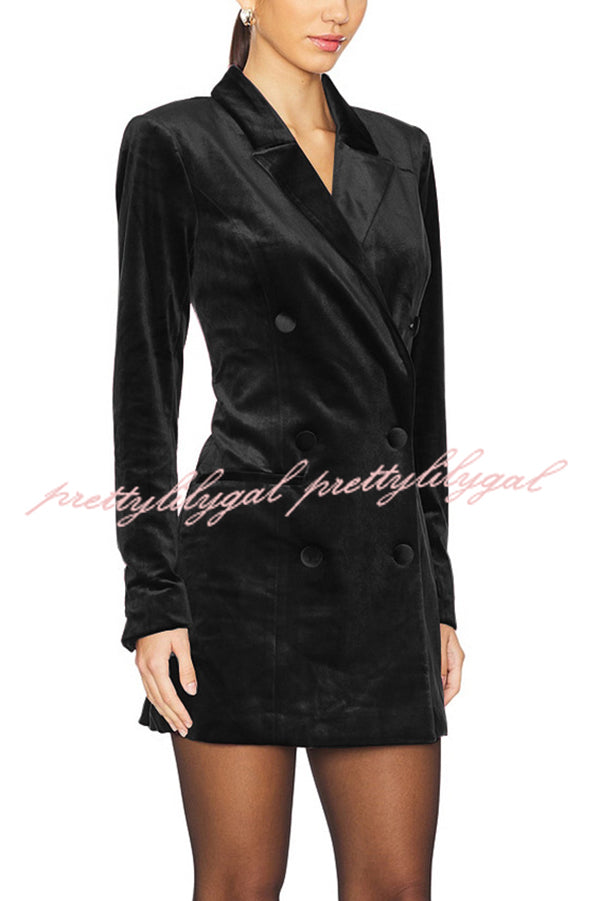 Holiday Soiree Solid Color Velvet Lapel Long Sleeve Blazer Mini Dress