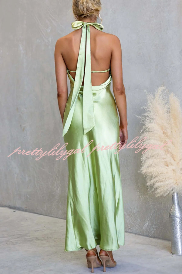 Satin Fashion Halter Backless Slim Elegant Maxi Dress