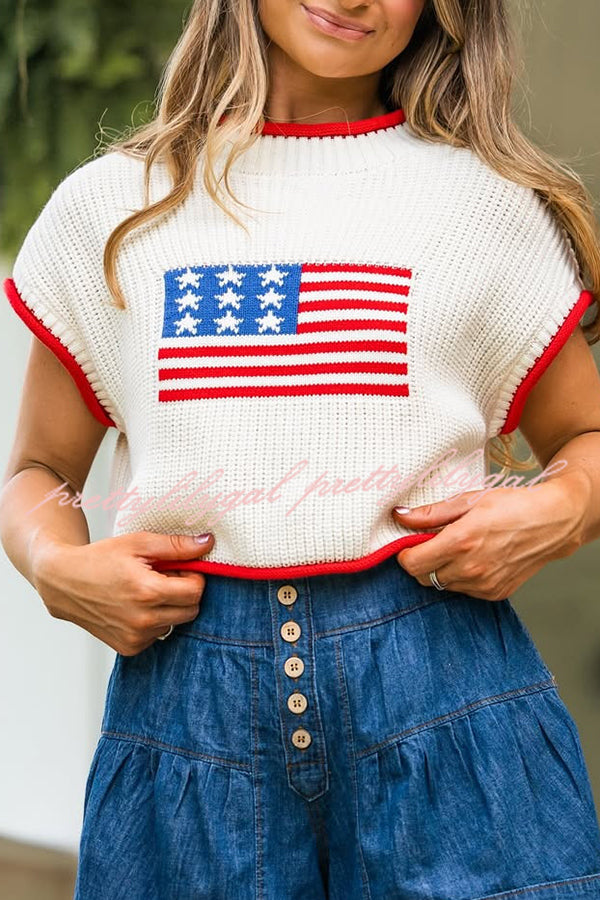 Independence Day Casual Crew Neck Short Sleeve Knit Sweater
