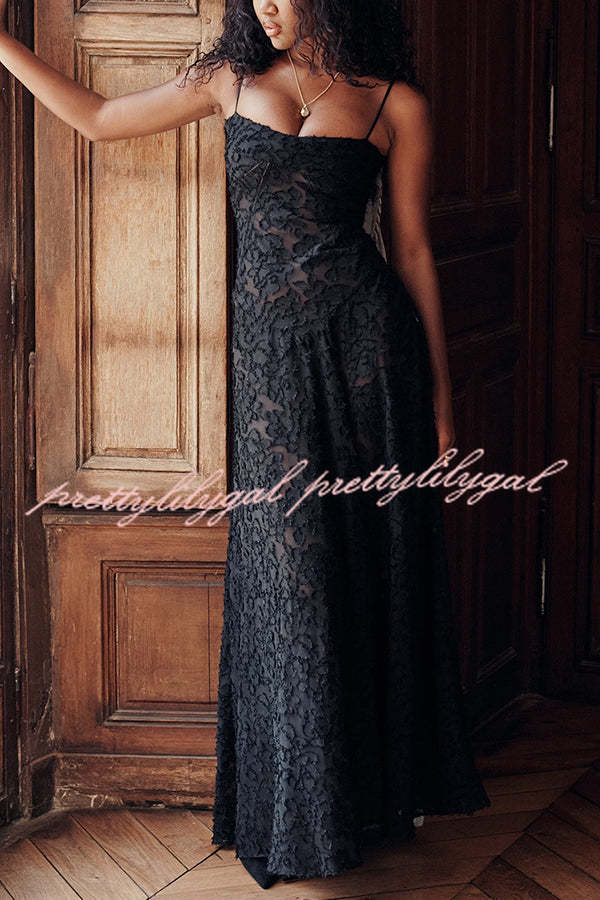 Fashion Sexy Suspenders See-through Holiday Slim Maxi Dress