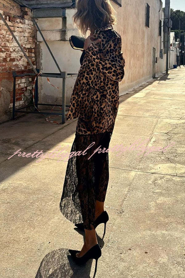 Coco Lady Leopard Print Long Sleeve Lapel Blazer