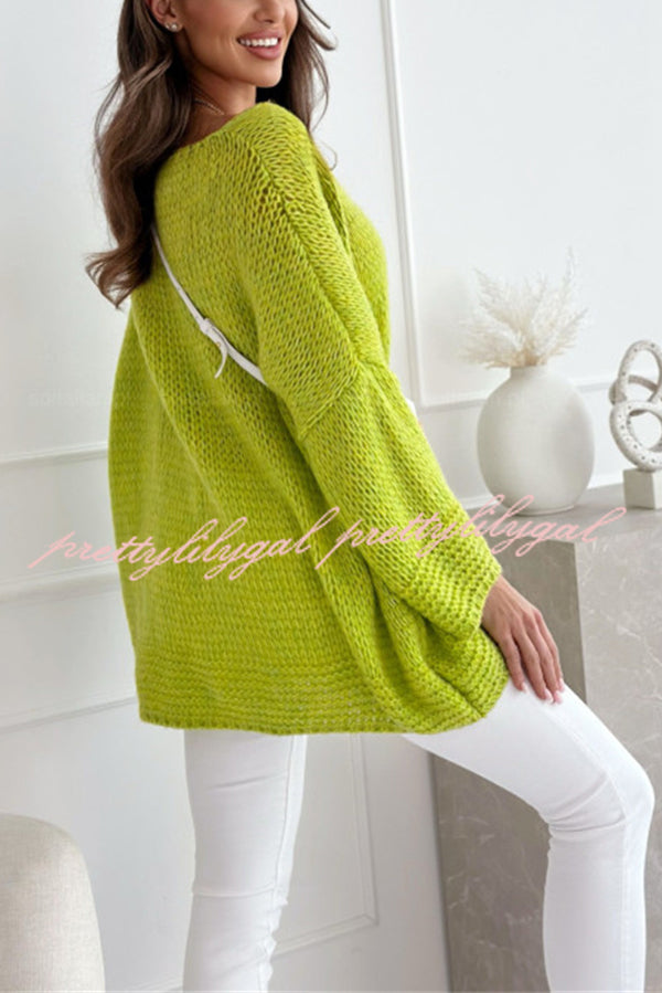 Solid Color Loose V-neck Casual Knitted Sweater