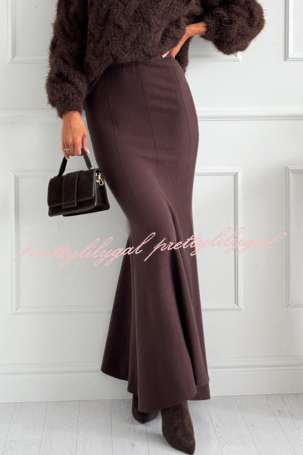 Caitlin Knit Stretch Fabric High Waist Fishtail Casual Maxi Skirt