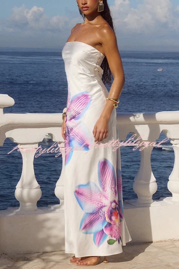 Floral Print Sexy Strapless Backless Holiday Maxi Dress
