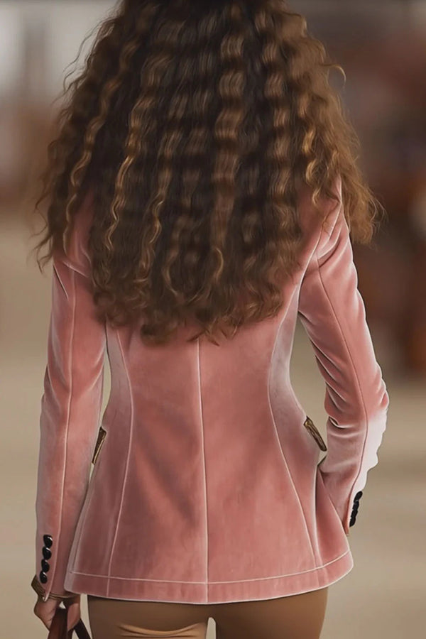 Gold Velvet Leopard Print Patchwork Lapel Long Sleeve Elegant Blazer