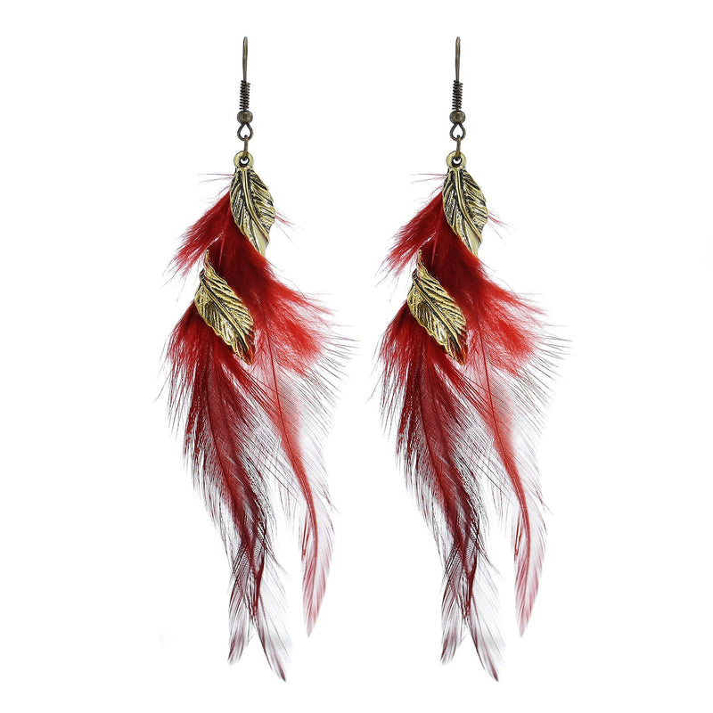 Vintage chain tassel bohemian feather earrings