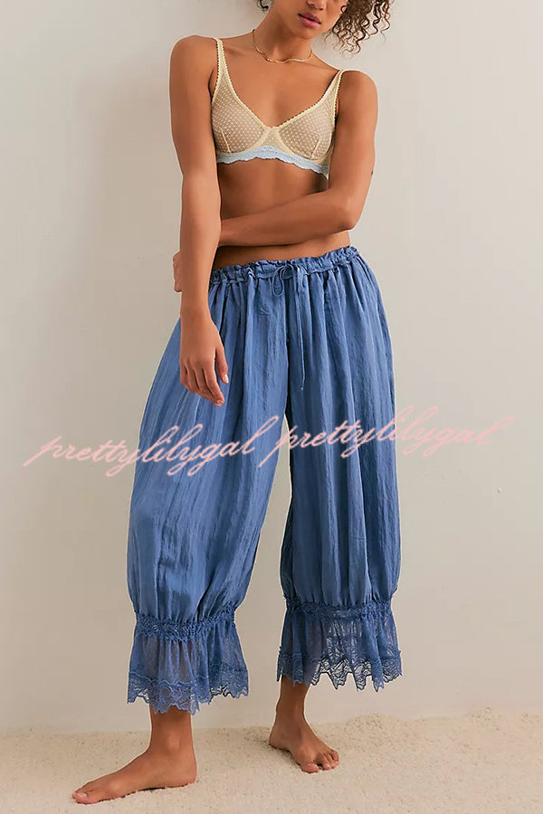 Pastoral Style Elastic Waist Lace Hem Bloomer Pants