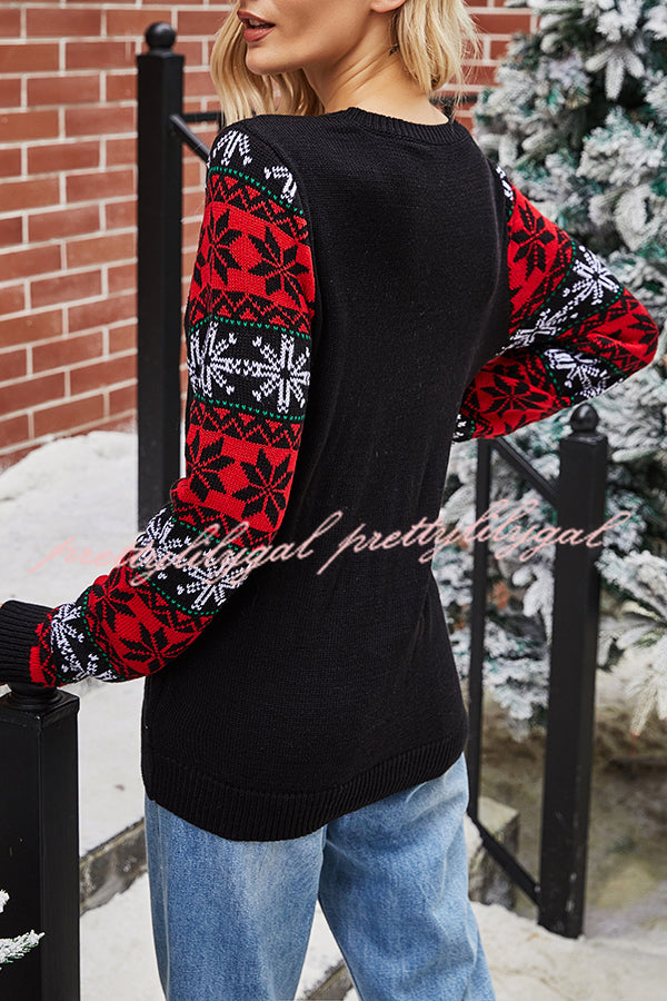 Christmas Print Crew Neck Long Sleeve Sweater