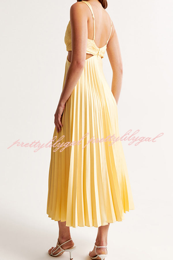 Summer Social Stain Pleated Cutout Waist Loose Midi Dress