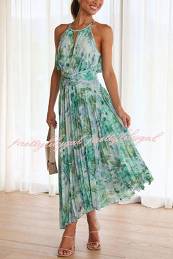 Sunny Forecast Floral Cutout Neck Pleated Midi Dress