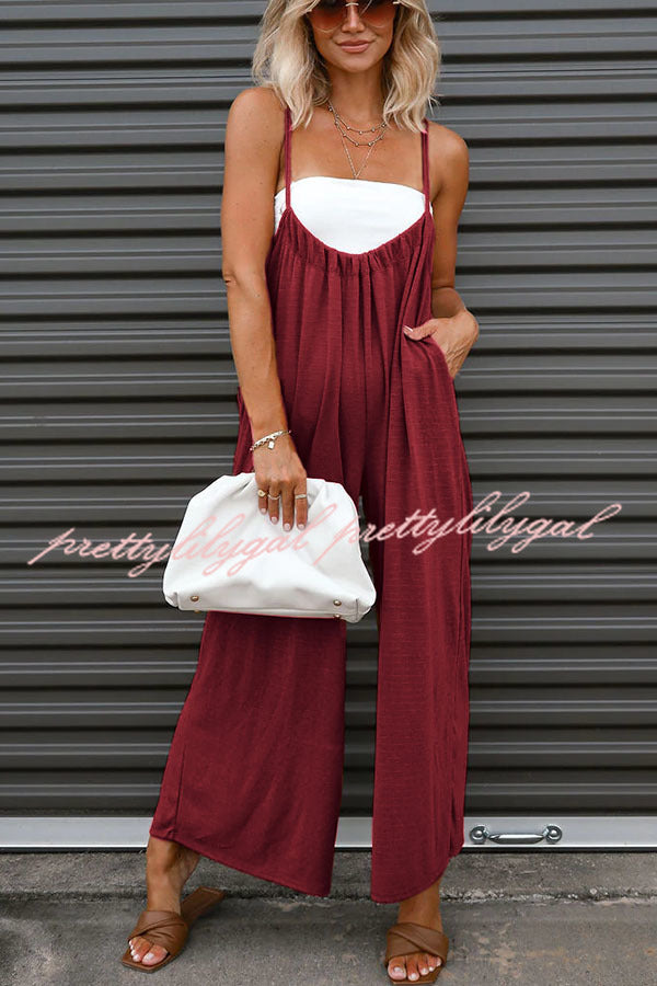 Unstoppable Feeling Pocketed Tie Wide Leg Overalls