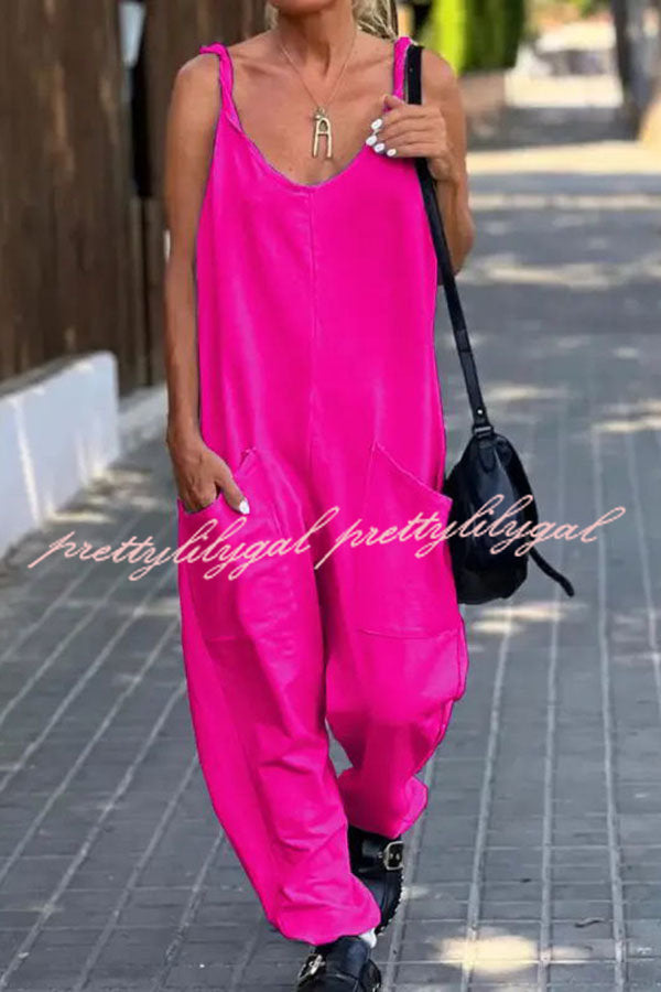 Relaxing Bay Solid Color Pocketed Casual Beach Jumpsuit