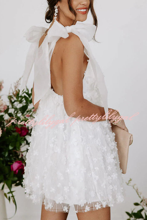 Blooming Love Floral Applique Tulle Organza Mini Dress