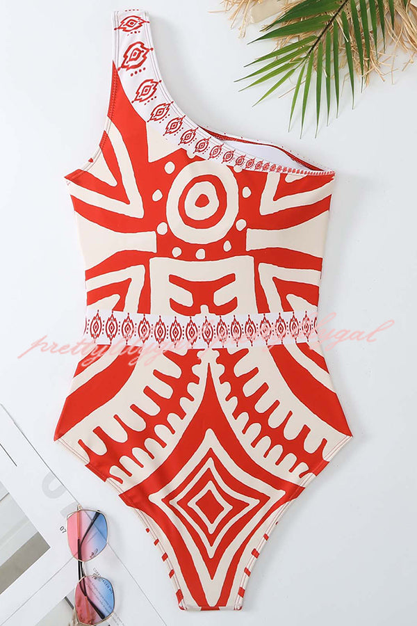 Unique printed swimsuit and elastic waist pants