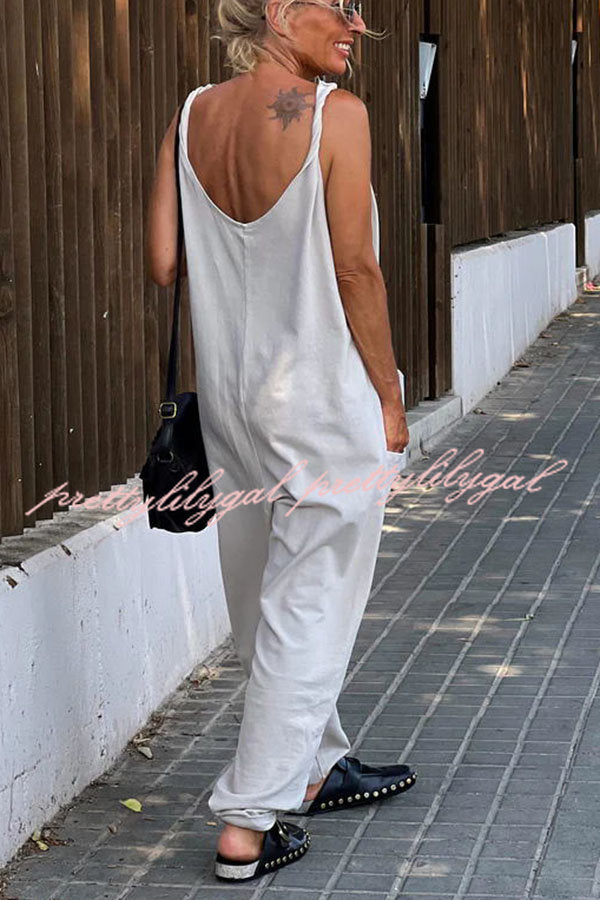 Relaxing Bay Solid Color Pocketed Casual Beach Jumpsuit