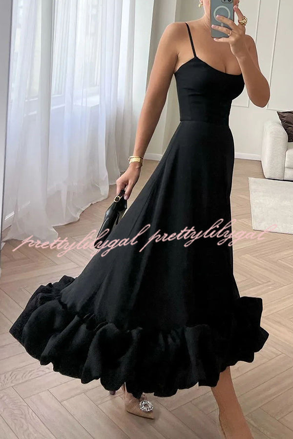 Midnight Girl Flounce Bustier Banquet Party Midi Dress