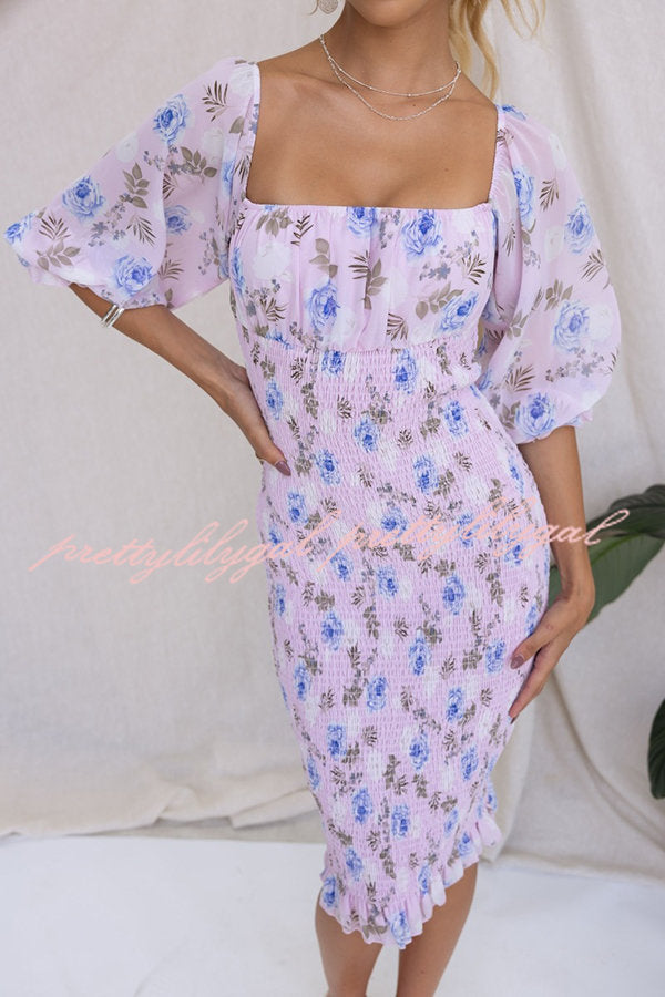 Midnight Beauty Floral Smocked Midi Dress