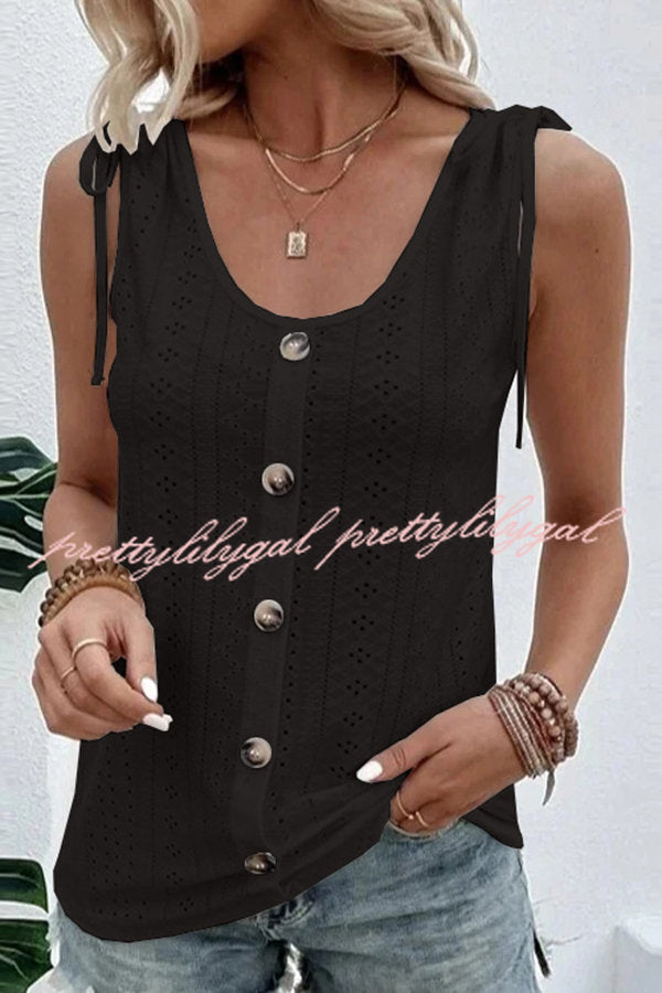 All about Spring Button Up Hollow Out Tank Top