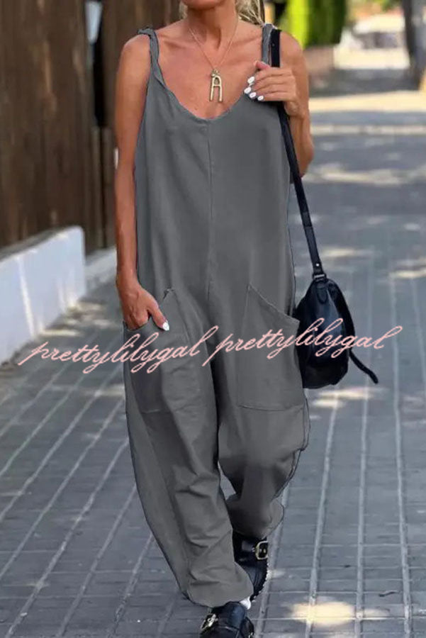 Relaxing Bay Solid Color Pocketed Casual Beach Jumpsuit