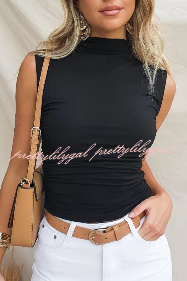 Sleeveless Slim Fit Backless Solid Color T Shirt