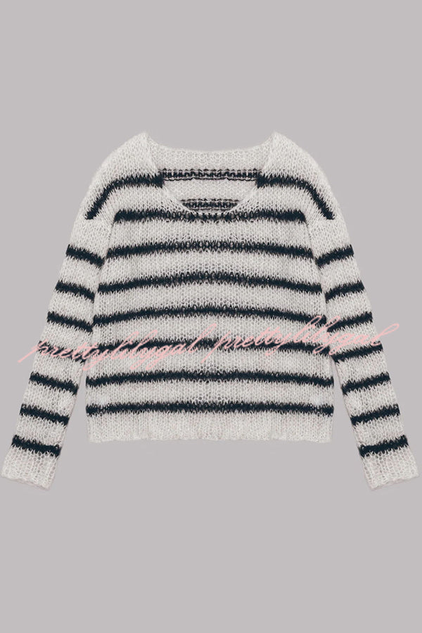 Time for Warmer Layers Fluffy Stripes Relaxed Knit Sweater